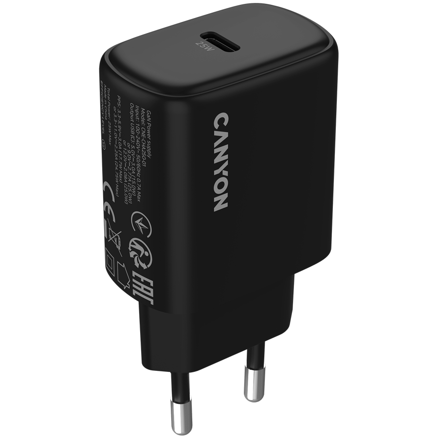 CANYON OnCharge 250 25W PD punjač crne boje sa USB-C priključkom