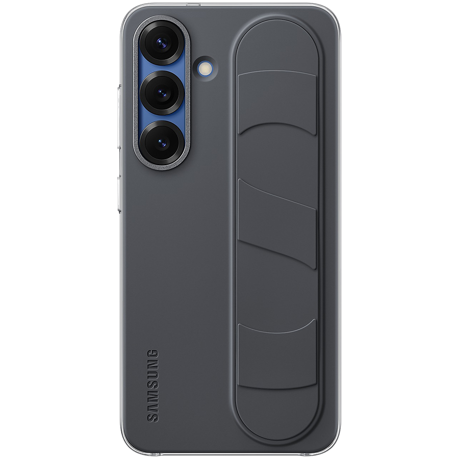 Crni Samsung Galaxy S25 Standing Grip Case sa integrisanim držačem.
