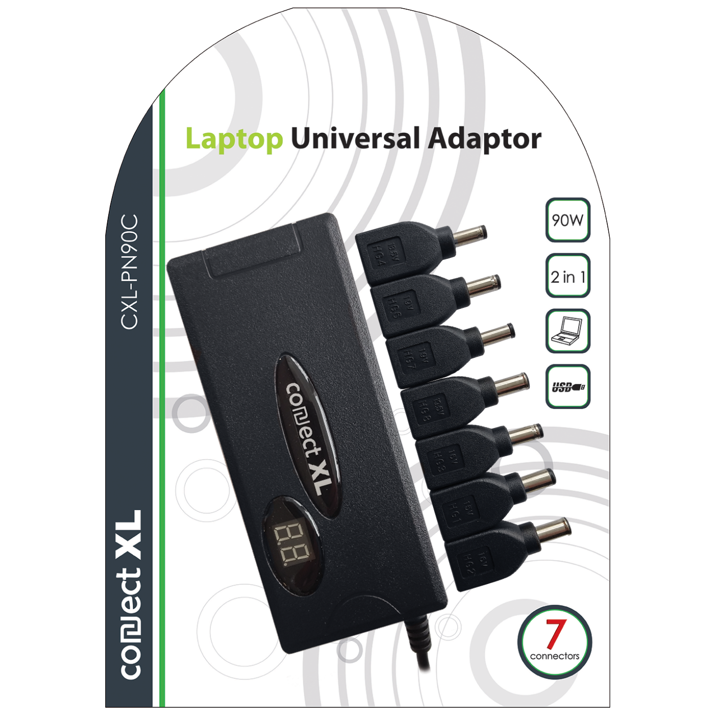 Connect XL univerzalni laptop adapter sa LCD displejem i višestrukim nastavcima