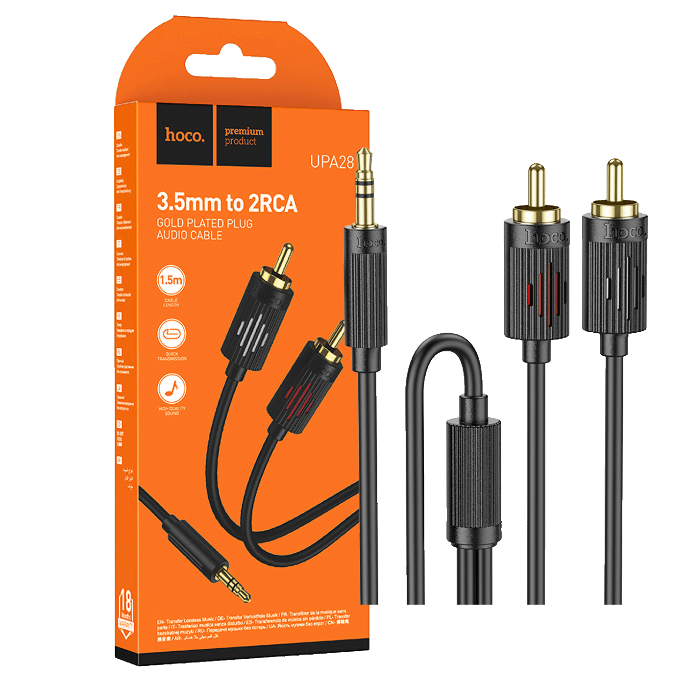Hoco UPA28 audio kabl sa 3.5 mm i RCA priključkom, dužine 1.5 metara