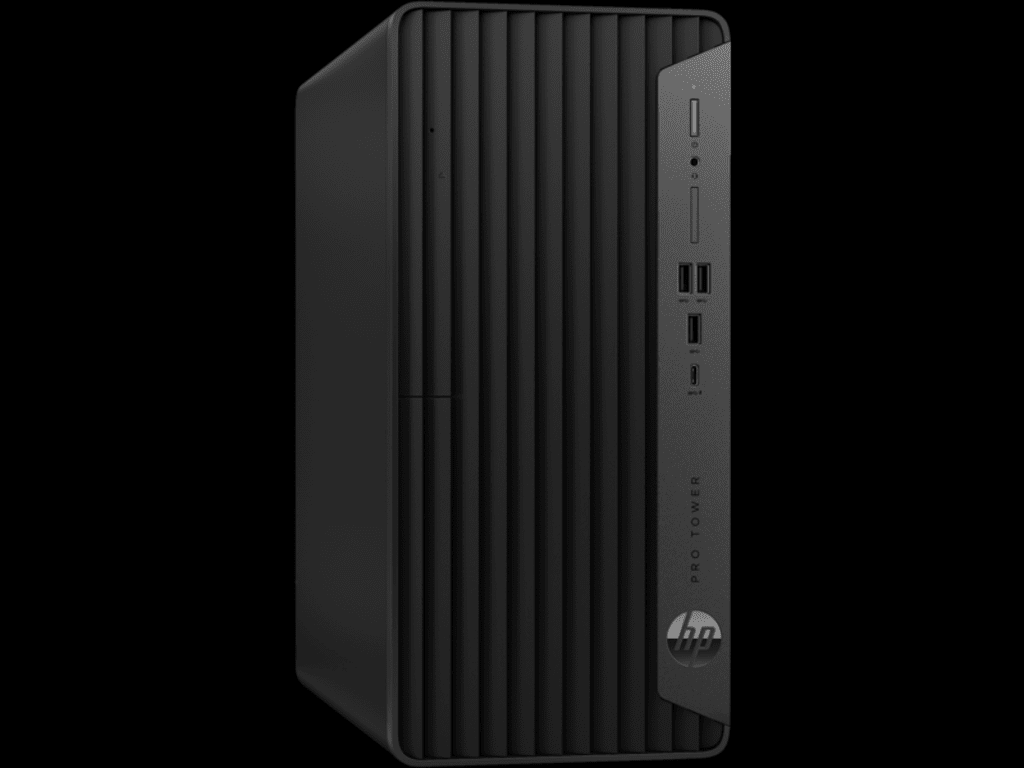 HP Pro Tower 400 G9 računar sa crnim kućištem i osnovnom periferijom