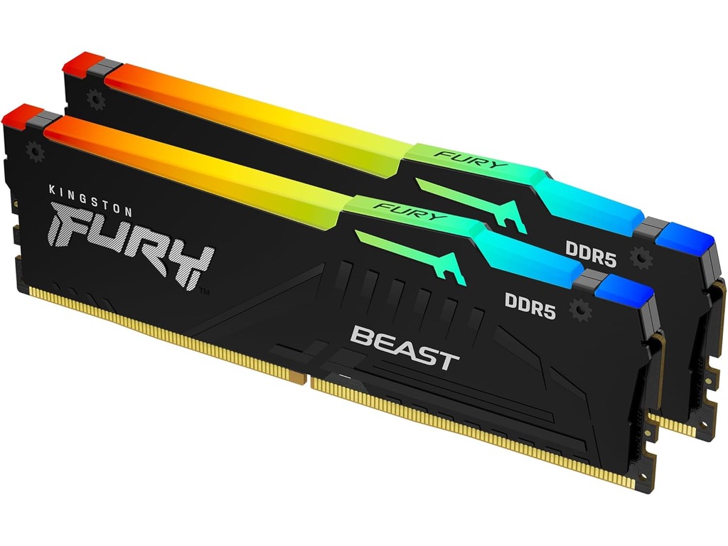 Kingston Fury Beast DDR5 RGB RAM 64GB (2x32GB) sa osvetljenjem i oznakama 6000MHz.