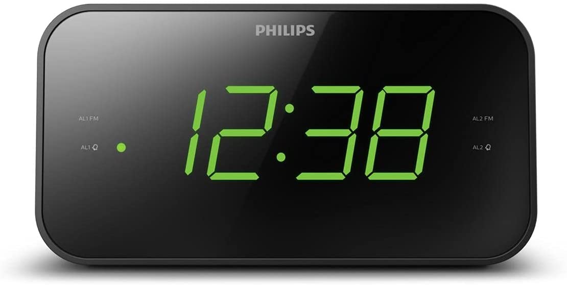 Crni Philips radio sa satom, LED zaslonom i FM digitalnim podešavanjem