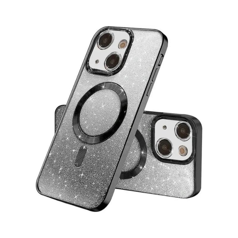 Crna MagSafe glitter maskica za iPhone 16 Plus sa sjajnim detaljima