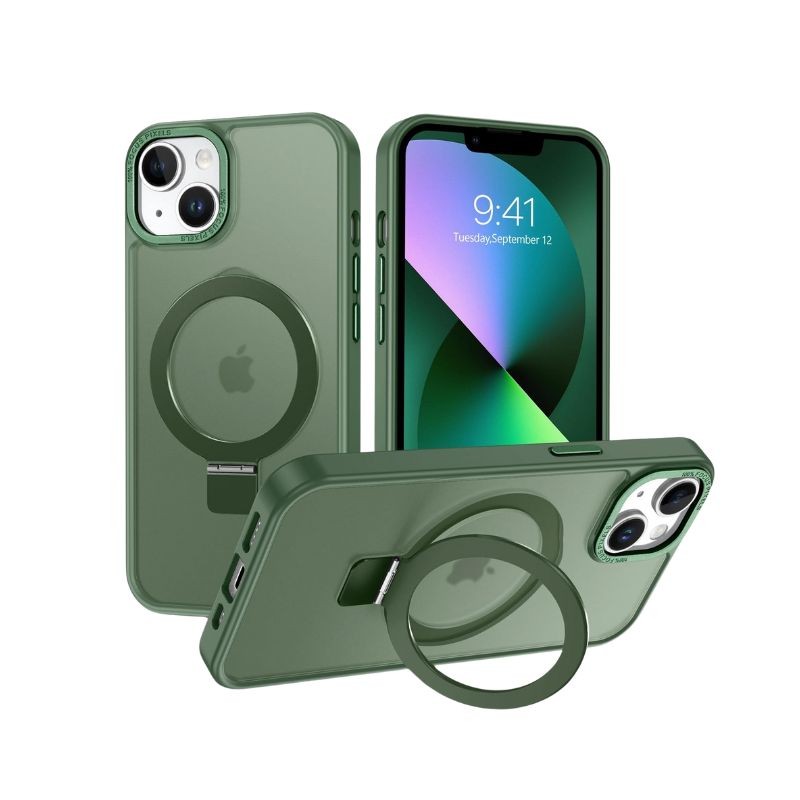 Zelena Magsafe Ring maskica za iPhone 15 sa magnetnim prstenom