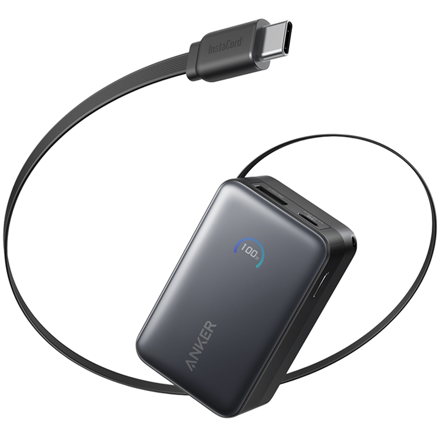 Anker Nano Power Bank (10K, 45W, Built-In Retractable USB-C Cable) Black