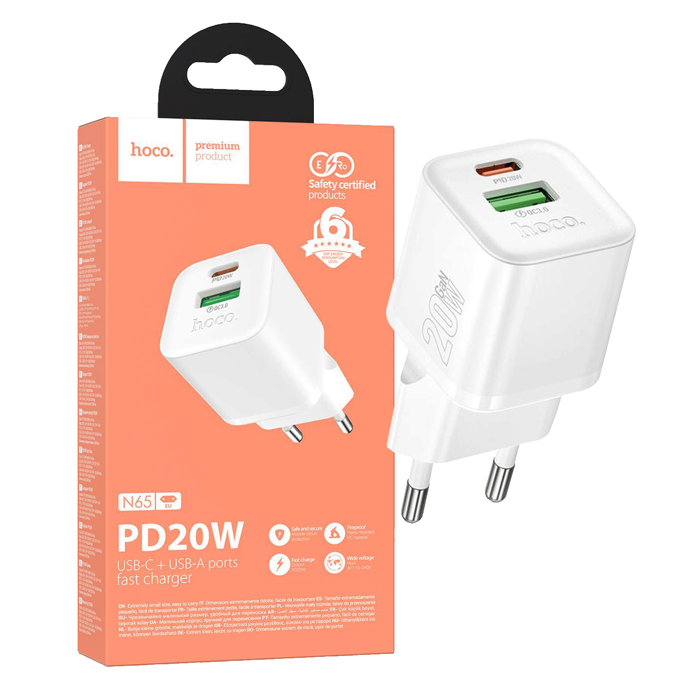 hoco. Punjač kućni, brzi, PD20W + QC3.0, GaN - N65 Ingenious