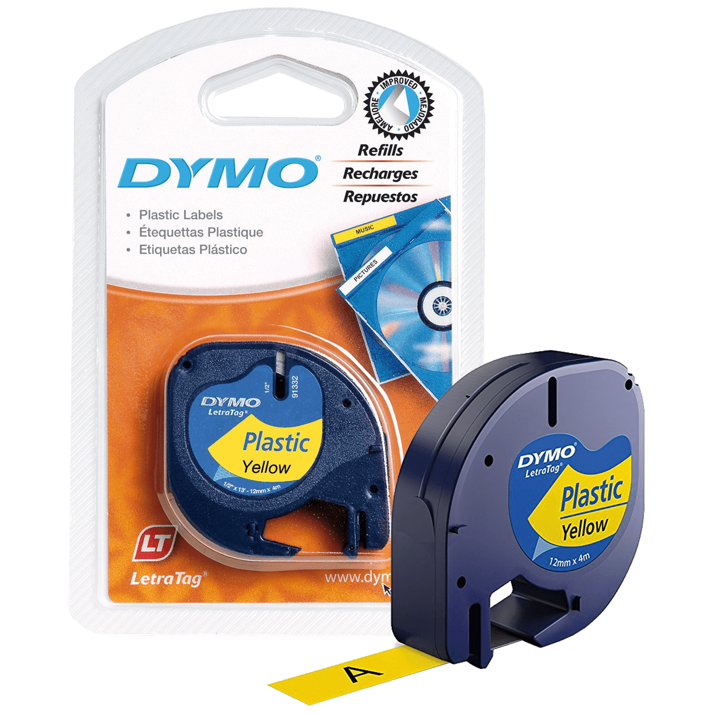 Dymo Kaseta s trakom za LetraTag,  4 met.,  12 mm, plastic žuta - S0721620