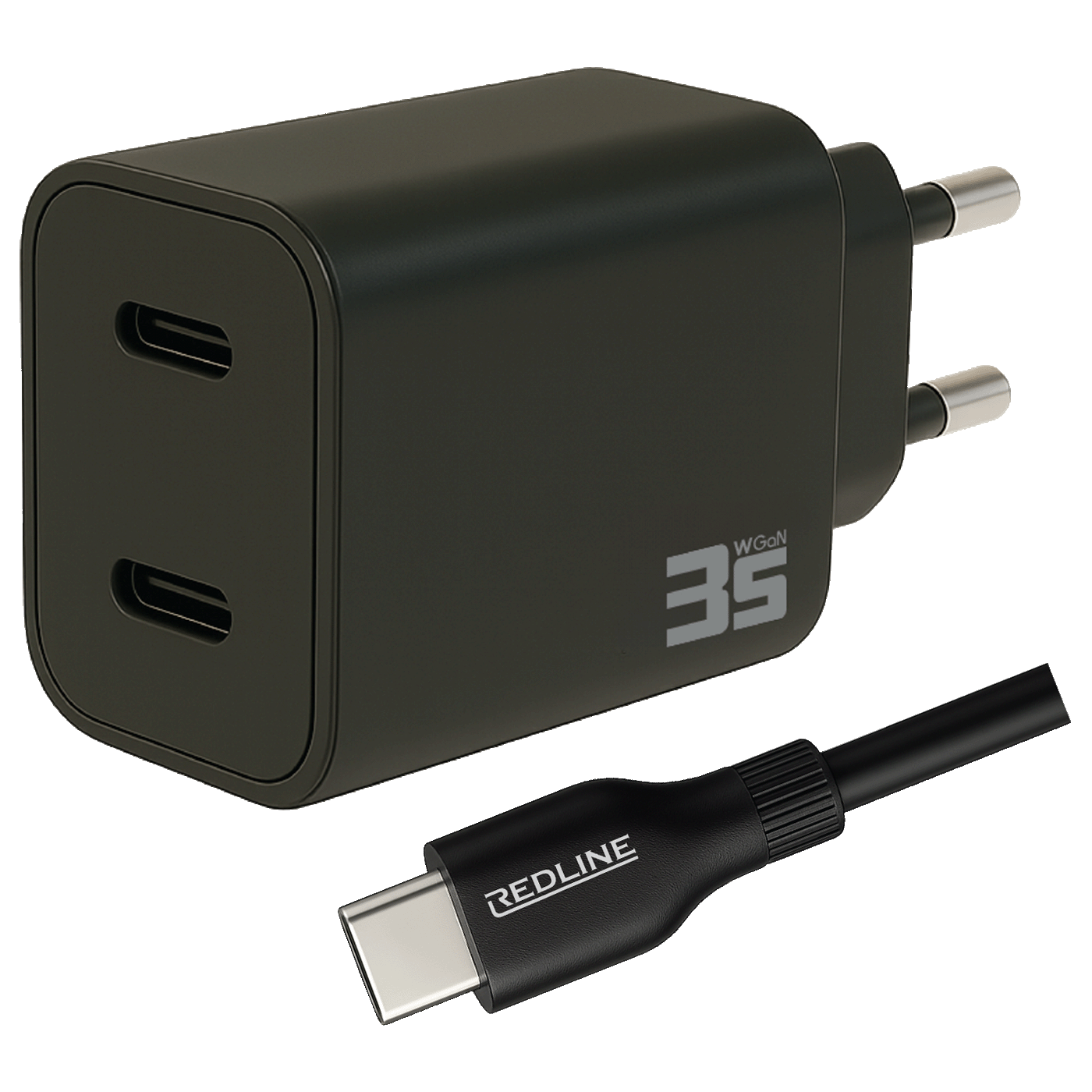 REDLINE Punjač sa USB-C kablom,  2 x USB-C, brzi, 35W, GaN - PQ351CC+CC1.2M60W