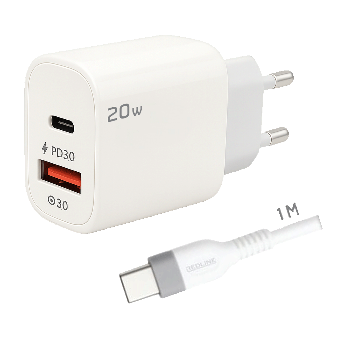 REDLINE Punjač sa USB-C kablom,  1 x USB-A, 1 x USB-C, 20W - GL20AC+CC-1M