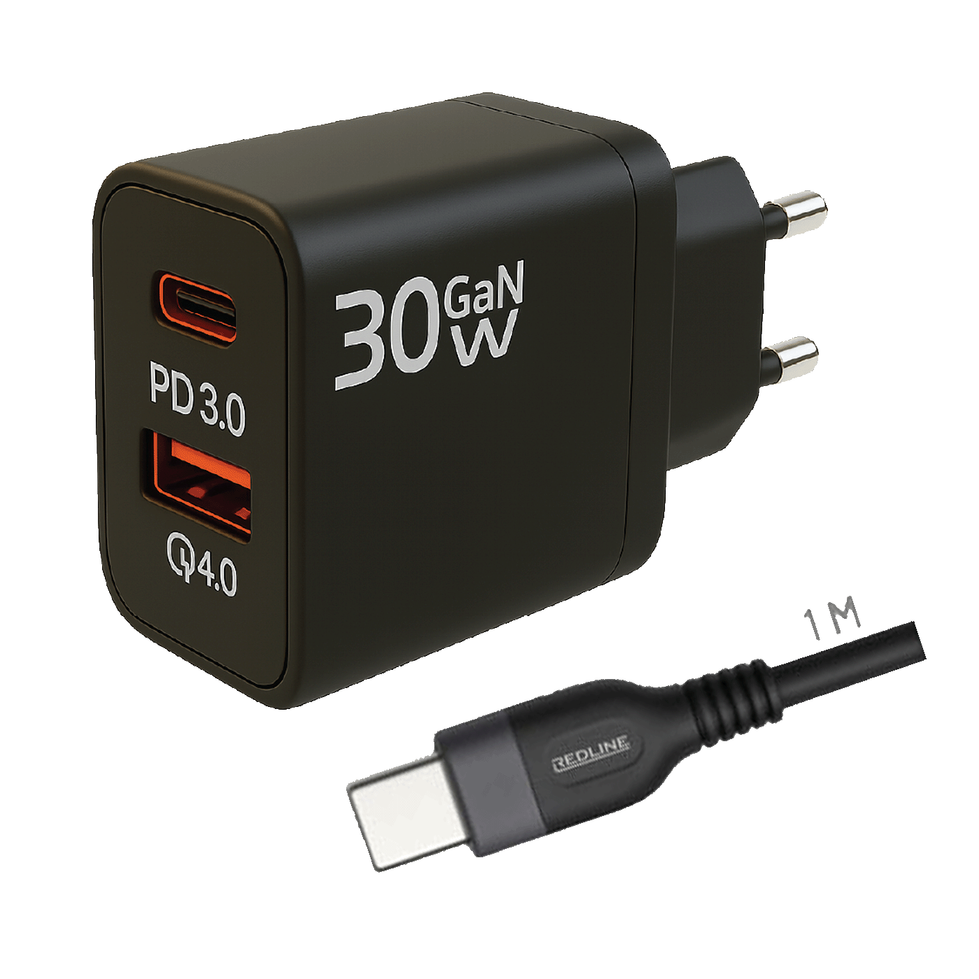 REDLINE Punjač sa USB-C kablom,  1 x USB-A, 1 x USB-C, 30W - GL30AC+CC-1M
