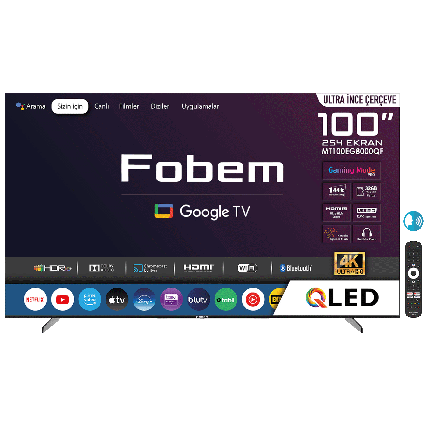 Fobem Televizor Smart QLED 144Hz 4K UltraHD 100", Google TV - MT100EG8000QF