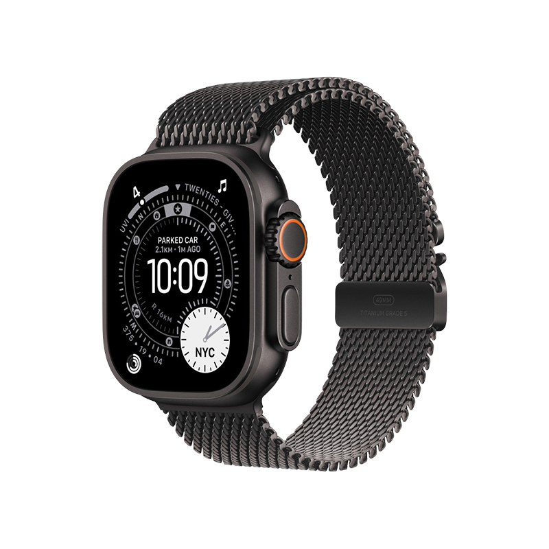 Apple Watch Ultra 3 49mm BlackTitanium Case+Black Titanium Milanese Loop MF1N4 S/M