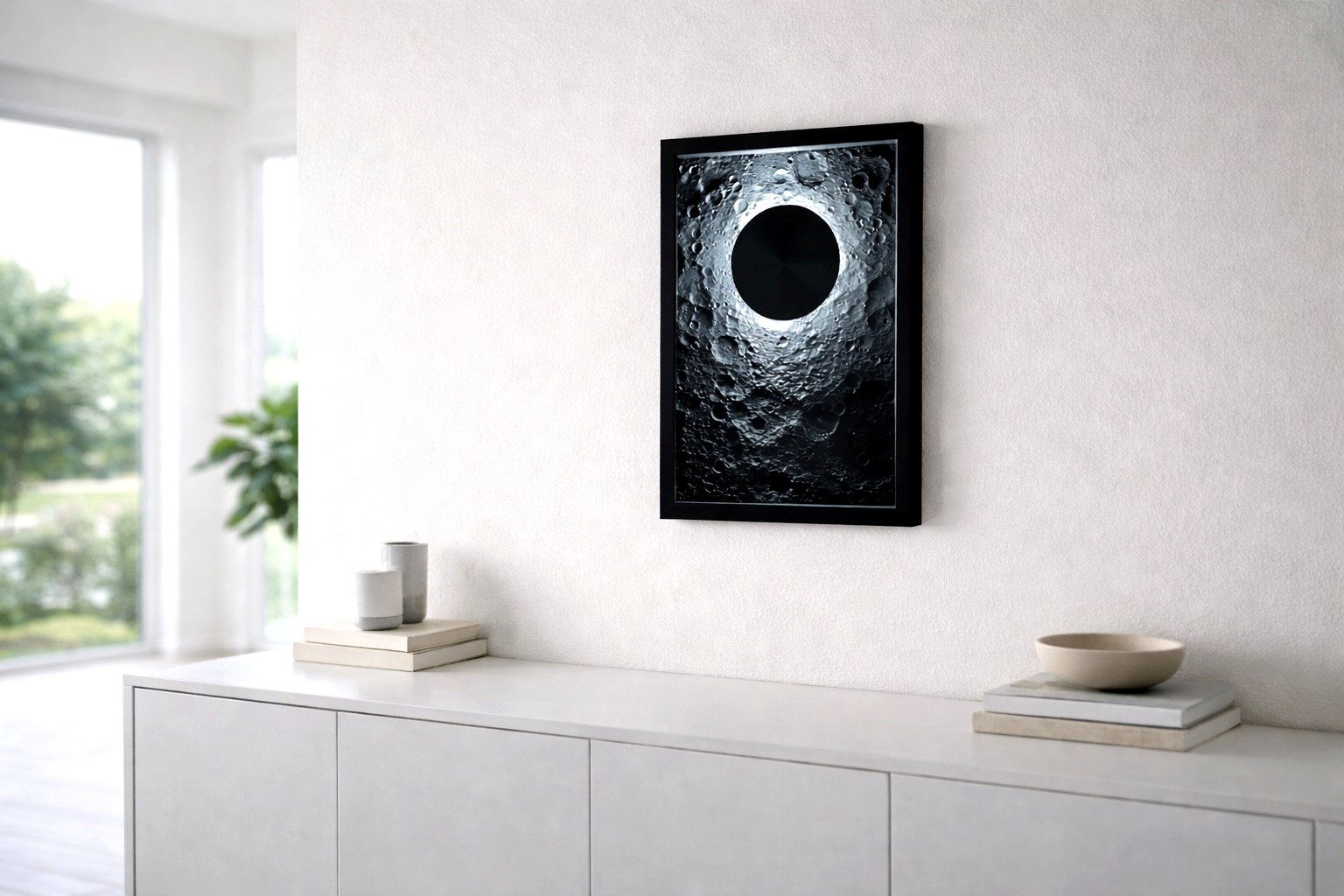 Moonscape dekorativna LED lampa sa reljefom mjesečeve površine u bijeloj verziji na zidu