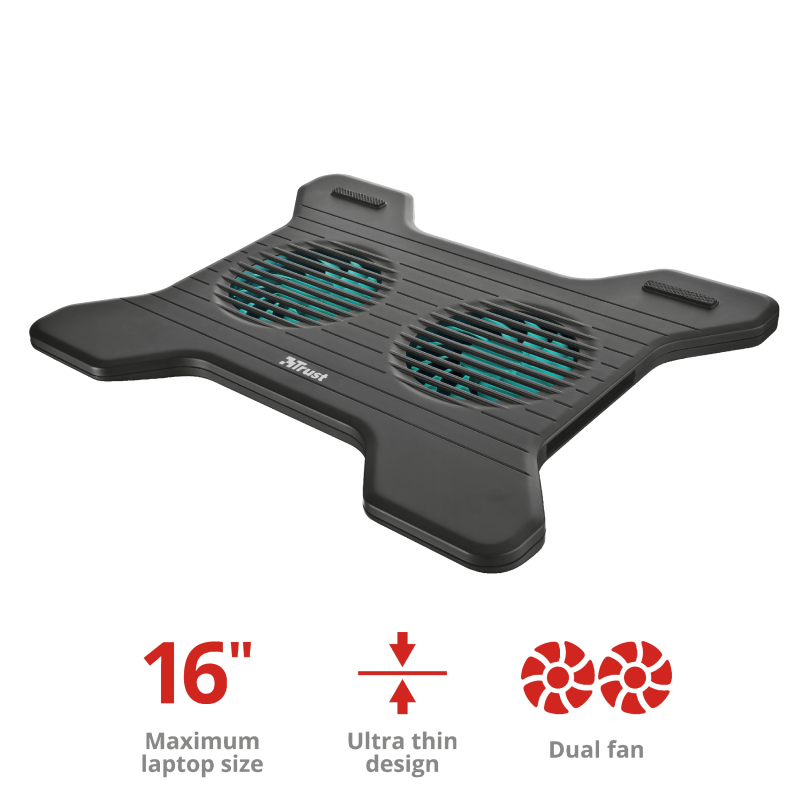Trust Xstream Breeze laptop stand with dual fans for laptops up to 16 inches
