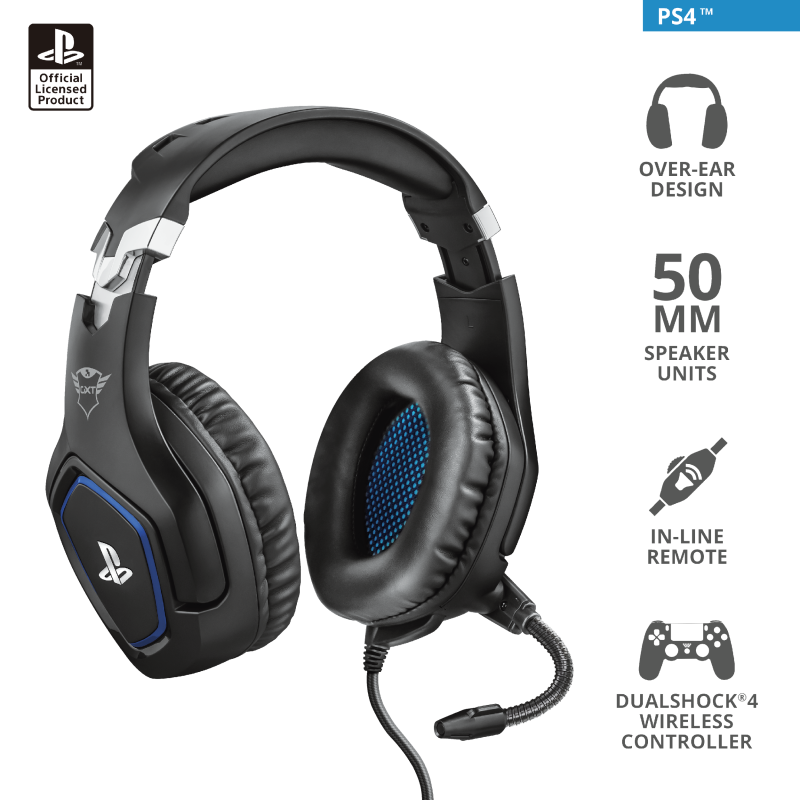 Trust GXT488 Forze PS4 žičane gaming slušalice crne boje na bijeloj podlozi