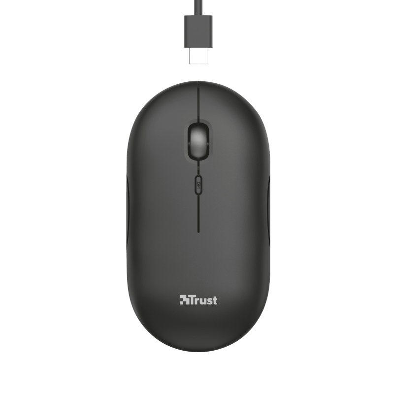 Trust Puck wireless punjivi miš, ultra-tanki crni optički miš sa 4 tipke i tihim radom