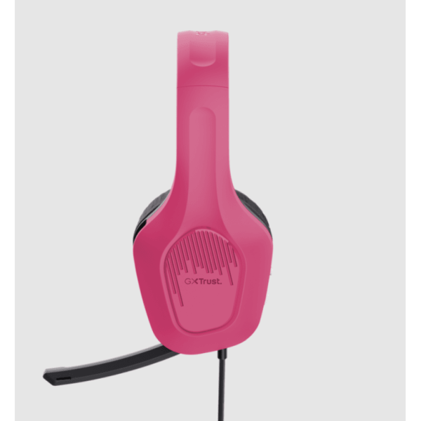 Trust GXT 415P Zirox roze žičane gaming slušalice over-ear sa mikrofonom na bijeloj podlozi