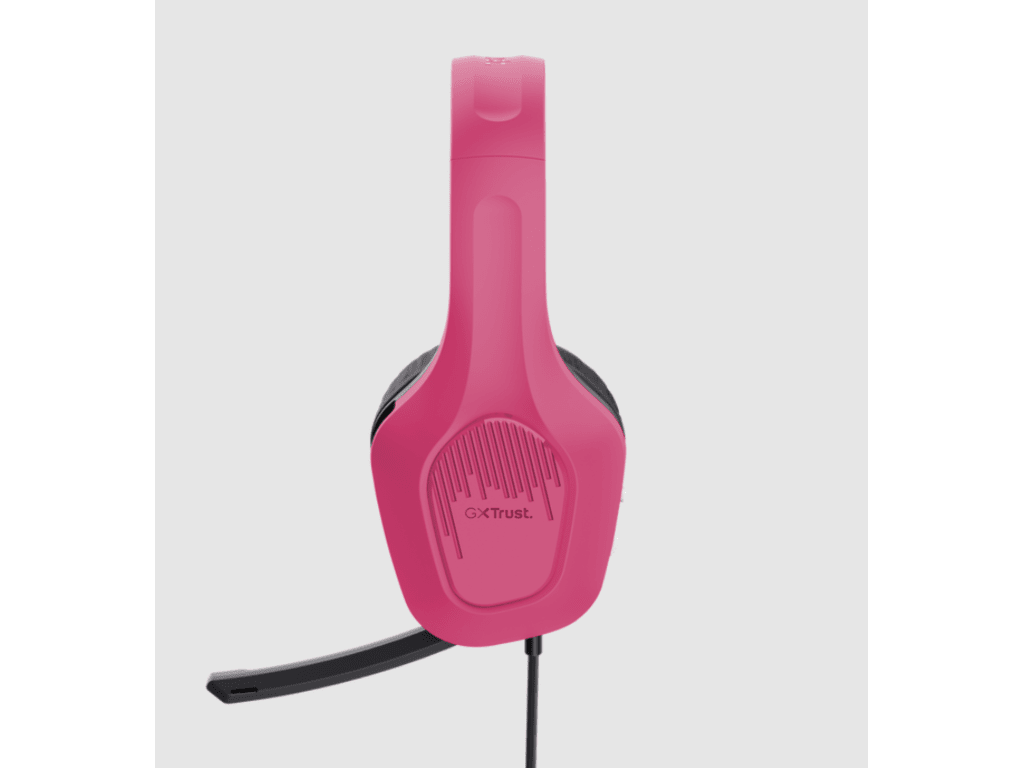 Trust GXT 415P Zirox roze žičane gaming slušalice over-ear sa mikrofonom na bijeloj podlozi