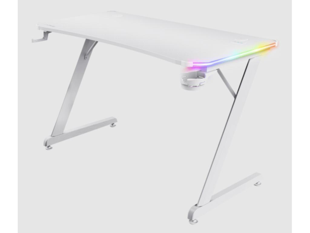 Trust GXT 709W LUMINUS RGB gaming sto bijeli s osvjetljenjem i površinom za računar