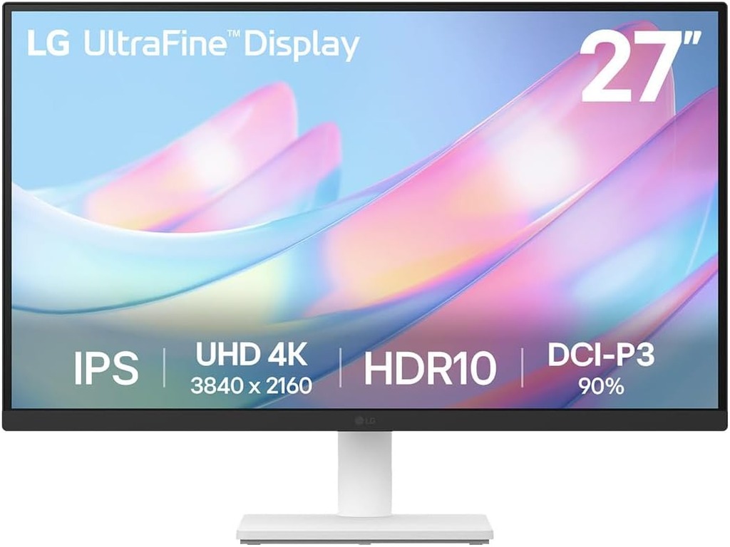 LG 27US550-W 4K UltraFine IPS monitor s podesivim postoljem na bijeloj pozadini