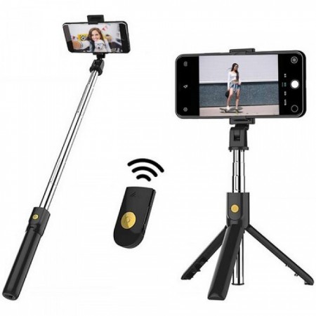 XO Bluetooth tripod selfie stick SS08 s daljinskim upravljačem na bijeloj pozadini