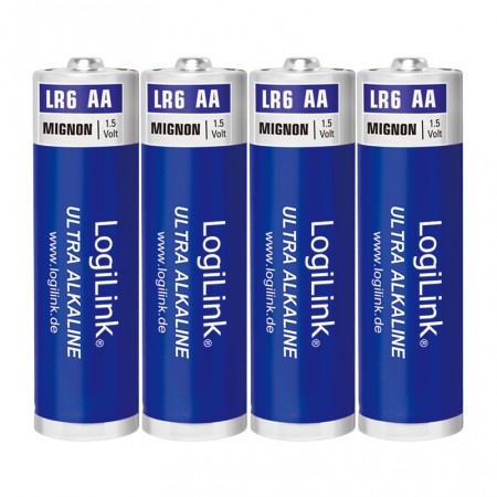 Pakovanje od 4 Logilink AA alkaline baterije LR6B4 na bijeloj podlozi