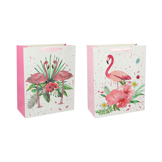 SE vrećica L Classic 7 sa dezenom flamingosa i cvijeća na kartonskoj podlozi