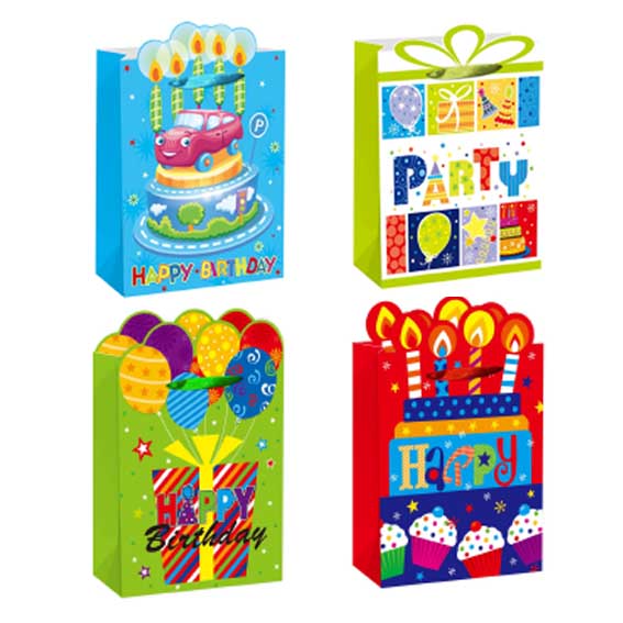 Standardna vrećica L s rođendanskim motivom HappyBday, dimenzija 26x32x12 cm, težine 210 g