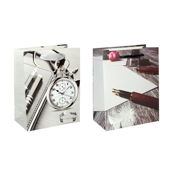 SE Vrećica M UV Glossy 210g s motivom sata i nalivpera na bijeloj podlozi