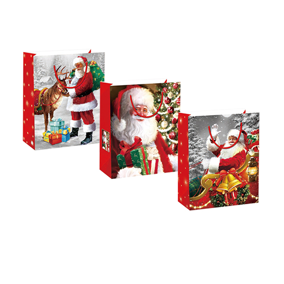 SE Vrećica NG XL Santa 7, kartonska novogodišnja vrećica sa motivom Djeda Mraza, dimenzija 31x42x12 cm