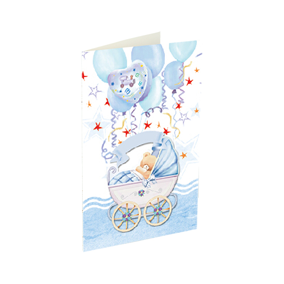 3D čestitka BabyBoy 02 s plavim motivom bebe i tekstom Boy
