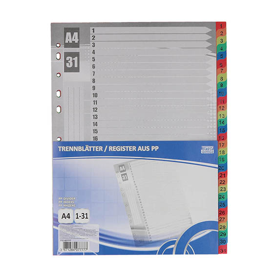 TTO Index PP 1-31 boja, polipropilenski separator formata A4 s 11 rupa