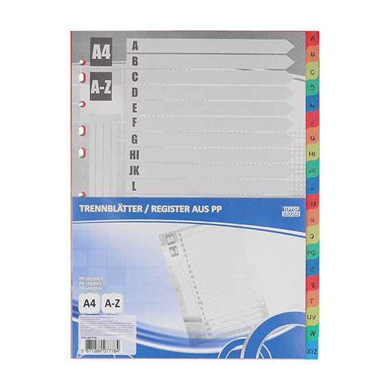 TTO Index PP A-Z Boja - ekološki polipropilenski separator A4 formata sa 11 rupa