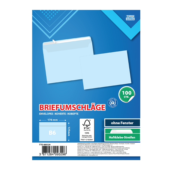 Plava TTO koverta B6 formata sa strip zatvaranjem, dimenzija 125x176mm