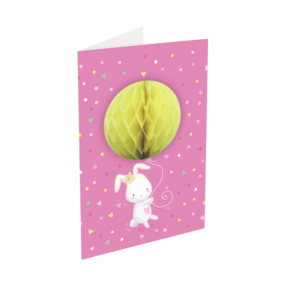 3D čestitka BabyGirl 04 RO s roze motivom za djevojčice, dimenzija 12x18.5 cm