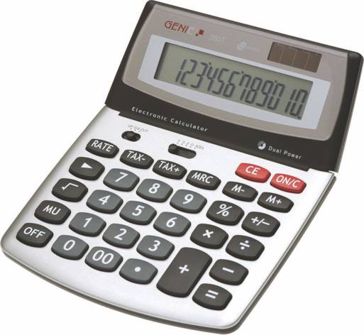 GE Digitron 560 12-cifreni metalni kalkulator na bijeloj podlozi