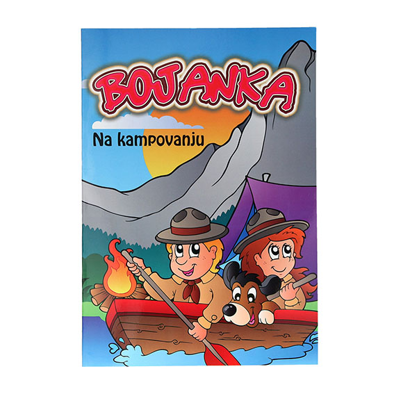Dječija bojanka na kampovanju sa motivima šatora i prirode