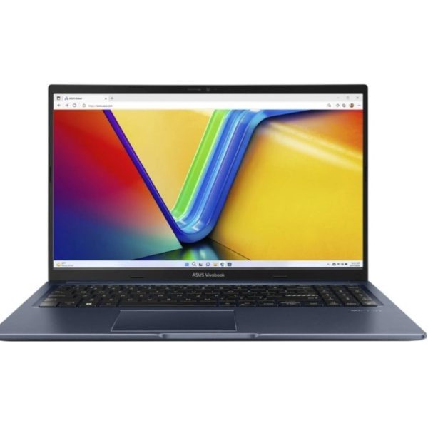 ASUS VivoBook M1502YA-BQ701 laptop u Quiet Blue boji sa otvorenim poklopcem i osvijetljenom tastaturom