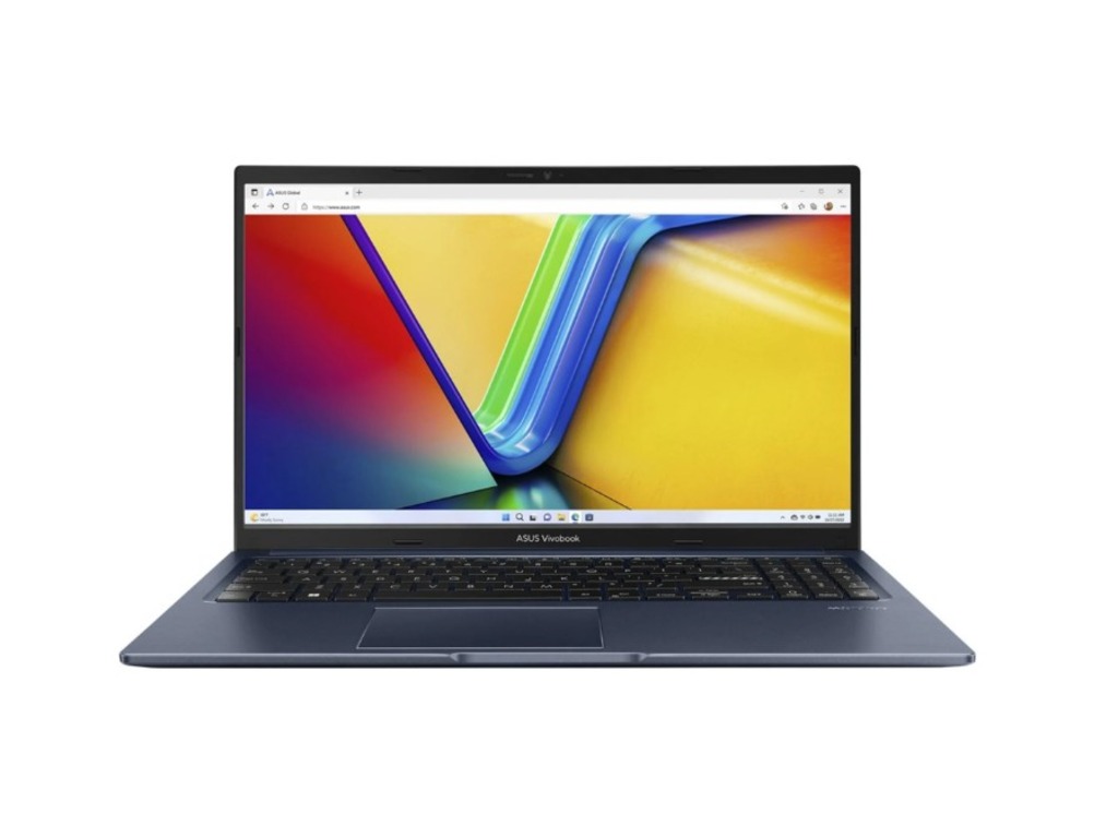 ASUS VivoBook M1502YA-BQ701 laptop u Quiet Blue boji sa otvorenim poklopcem i osvijetljenom tastaturom