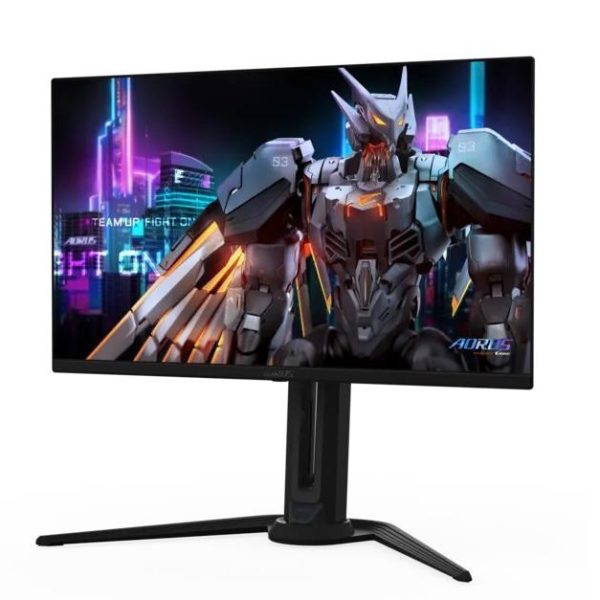 Gigabyte Aorus 27-inch OLED gaming monitor with QHD resolution and 500 Hz refresh rate on a desk