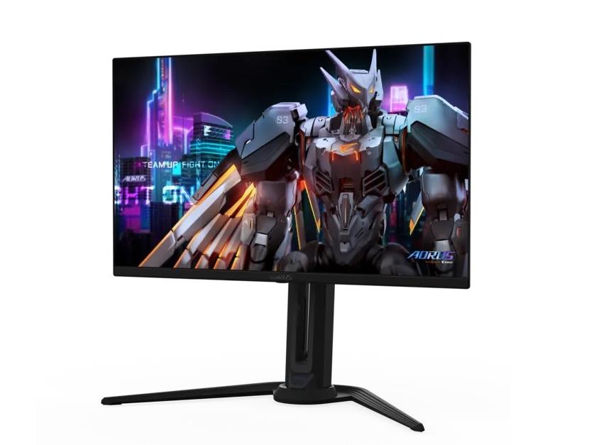 Gigabyte Aorus 27-inch OLED gaming monitor with QHD resolution and 500 Hz refresh rate on a desk
