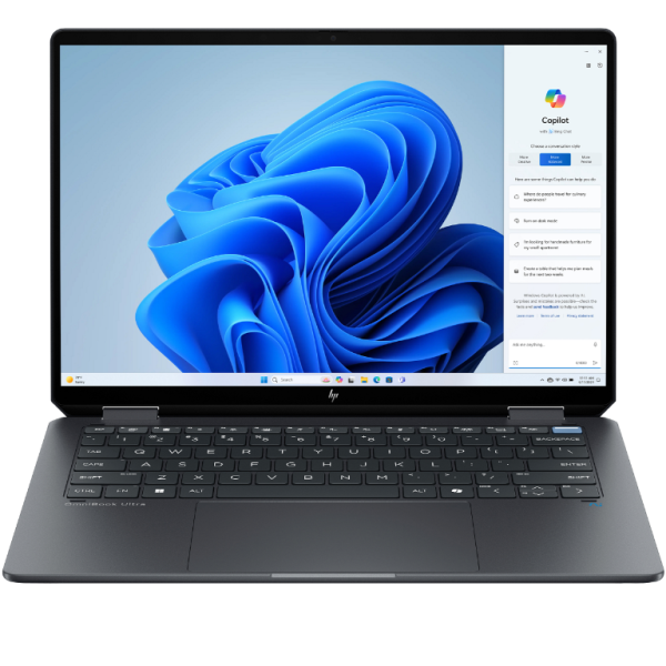 HP OmniBook Ultra Flip 14 OLED laptop u sivoj boji sa otvorenim poklopcem i touch ekranom