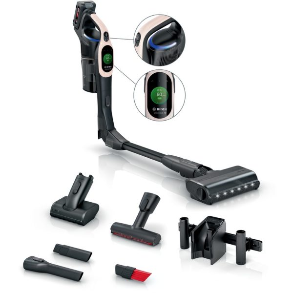 Bosch akumulatorski usisivač Serie 10 UNLIMITED ružičaste boje s TFT zaslonom i fleksibilnom cevi