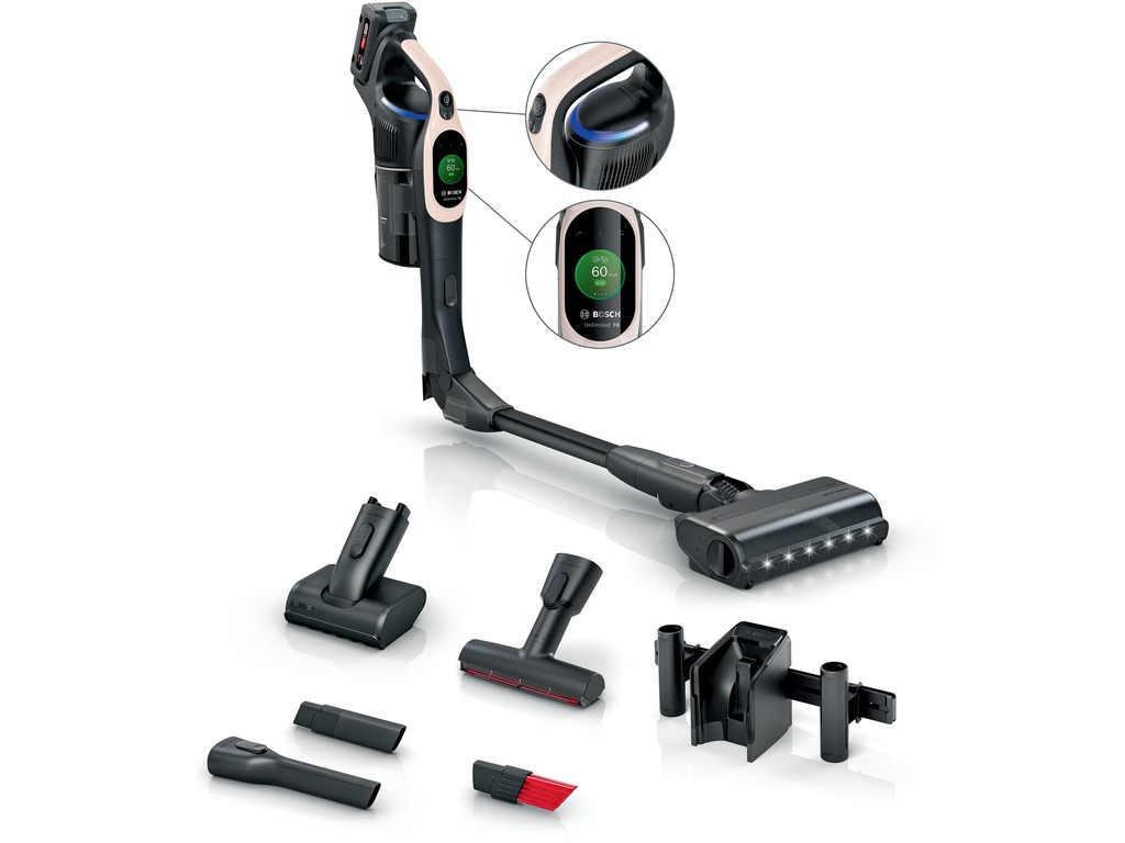 Bosch akumulatorski usisivač Serie 10 UNLIMITED ružičaste boje s TFT zaslonom i fleksibilnom cevi