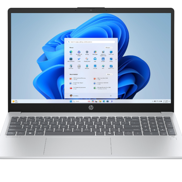 HP Omnibook 3 15-fn0105dx srebrni laptop sa touch ekranom otvoren na stolu