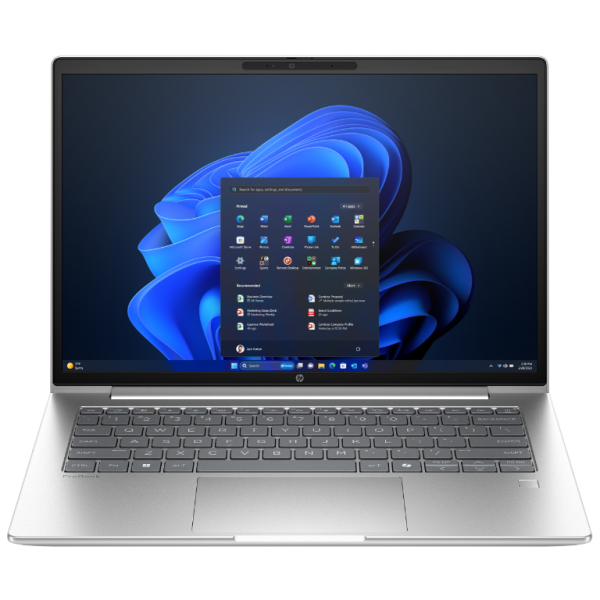 HP ProBook 4 14 G1i laptop sa otvorenim poklopcem na stolu, prikazuje FHD ekran i tastaturu sa pozadinskim osvjetljenjem