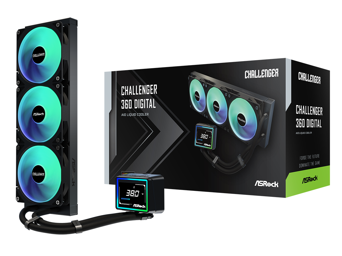 ASROCK 360 A-RGB LCD AIO CPU liquid cooler with 3-inch LCD display and RGB lighting