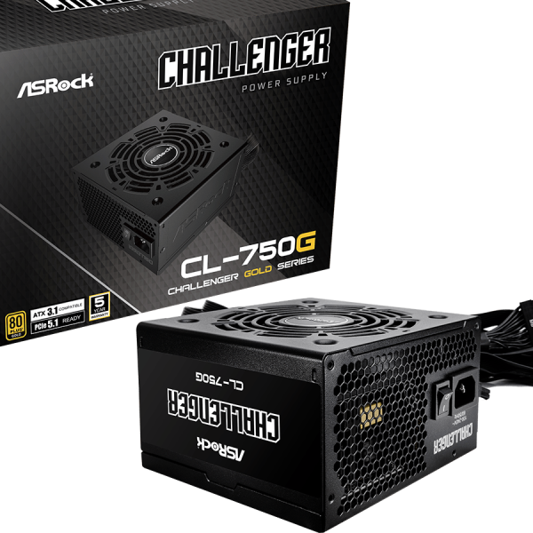 ASROCK PSU 750W Gold Challenger 80PLUS napojna jedinica s 120mm ventilatorom i ATX 3.1 PCIe 5.1 priključcima