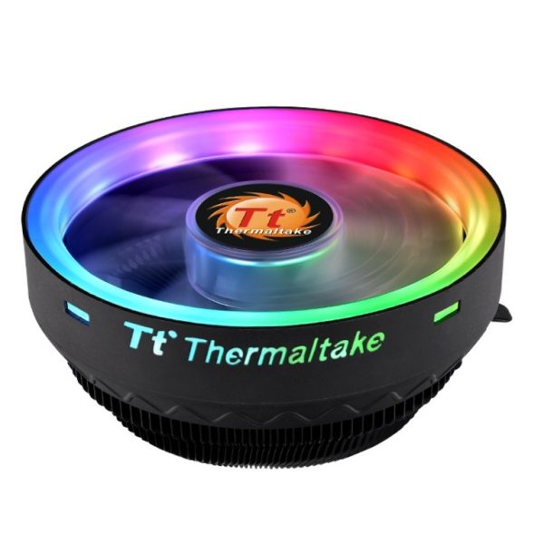 Thermaltake UX100 ARGB CPU cooler with RGB lighting, compatible with Intel and AMD sockets